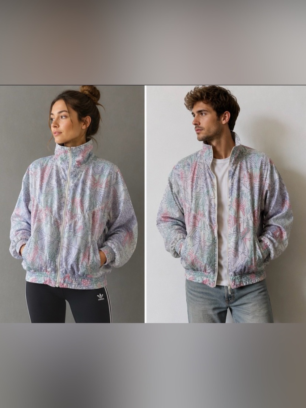 Vintage 90s Adidas Trefoil M Track Jacket Pastel Geometric Full Zip Windbr
